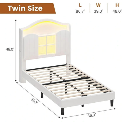 Girls Bed Frame Princess Platform Bed Crystal Button Headboard