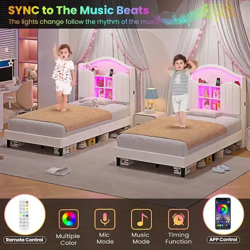 Girls Bed Frame Princess Platform Bed Crystal Button Headboard