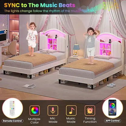 Girls Bed Frame Princess Platform Bed Crystal Button Headboard