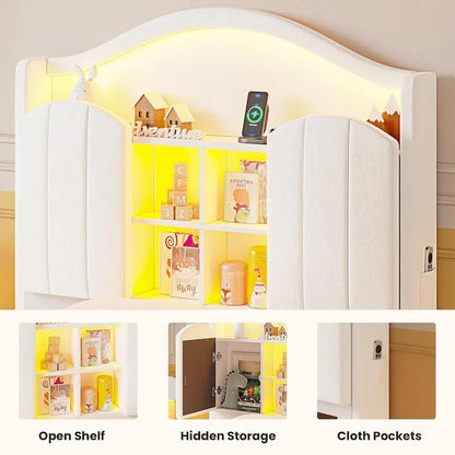 Girls Bed Frame Princess Platform Bed Crystal Button Headboard