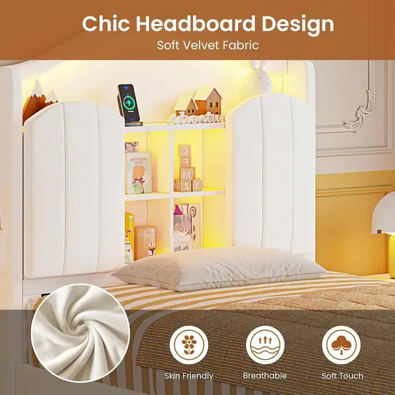 Girls Bed Frame Princess Platform Bed Crystal Button Headboard