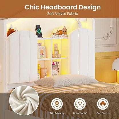 Girls Bed Frame Princess Platform Bed Crystal Button Headboard