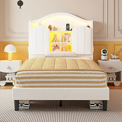 Girls Bed Frame Princess Platform Bed Crystal Button Headboard