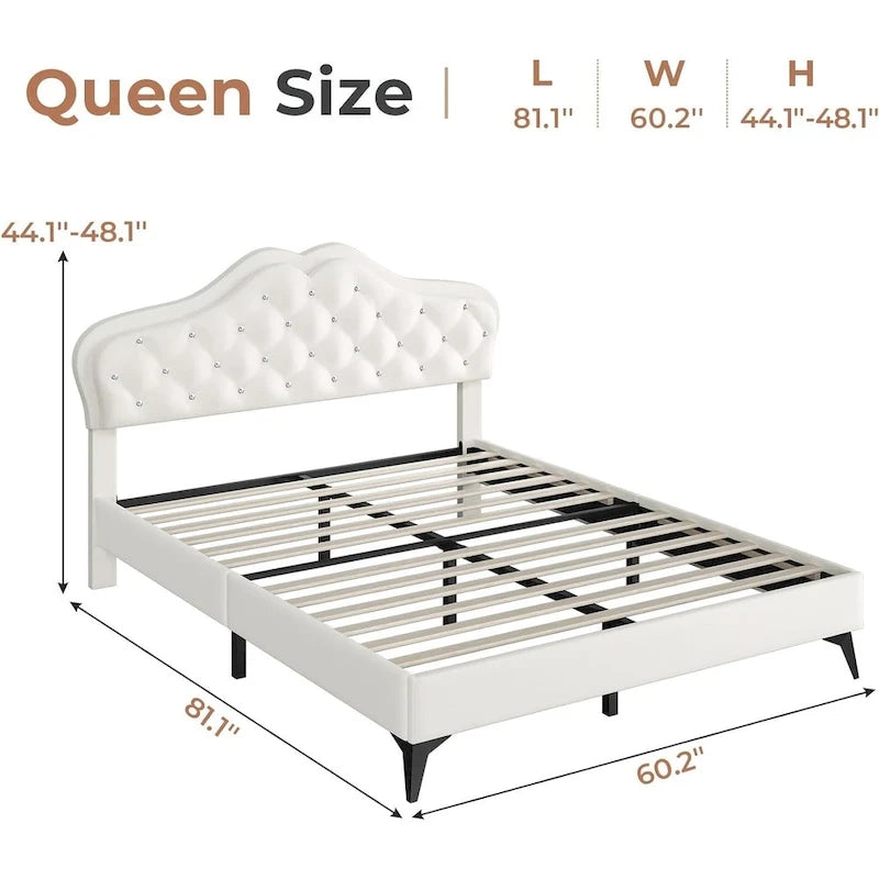 Girls Bed Frame Princess Platform Bed Crystal Button Headboard