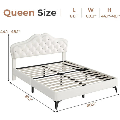 Girls Bed Frame Princess Platform Bed Crystal Button Headboard