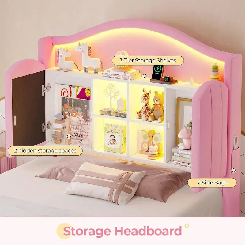 Girls Bed Frame Princess Platform Bed Crystal Button Headboard