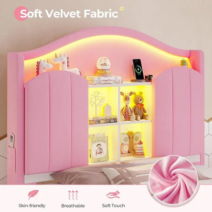 Girls Bed Frame Princess Platform Bed Crystal Button Headboard