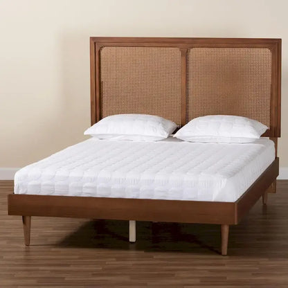Boris Mid-Century Modern Woven Rattan Bed