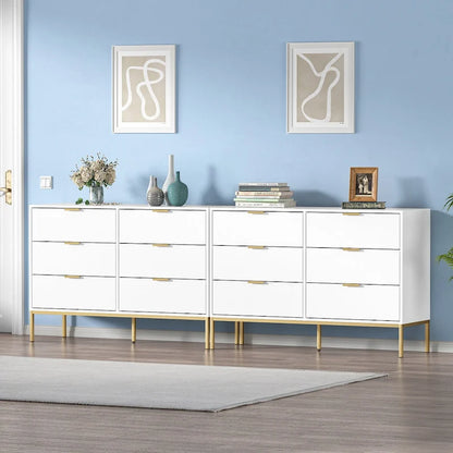 Anmytek Modern 6-Drawer Double Dresser for Bedroom Wood Chest of Drawers White Wide Storage