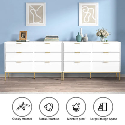 Anmytek Modern 6-Drawer Double Dresser for Bedroom Wood Chest of Drawers White Wide Storage