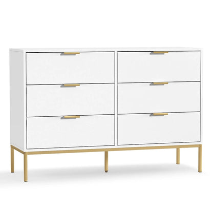 Anmytek Modern 6-Drawer Double Dresser for Bedroom Wood Chest of Drawers White Wide Storage