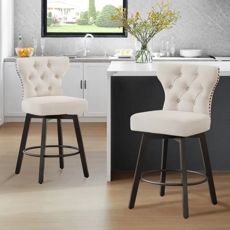 Logan Swivel Bar Stools Tufted Wingback with Nail Head