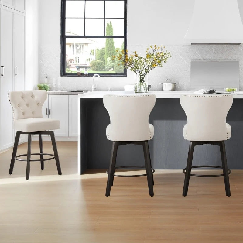 Logan Swivel Bar Stools Tufted Wingback with Nail Head