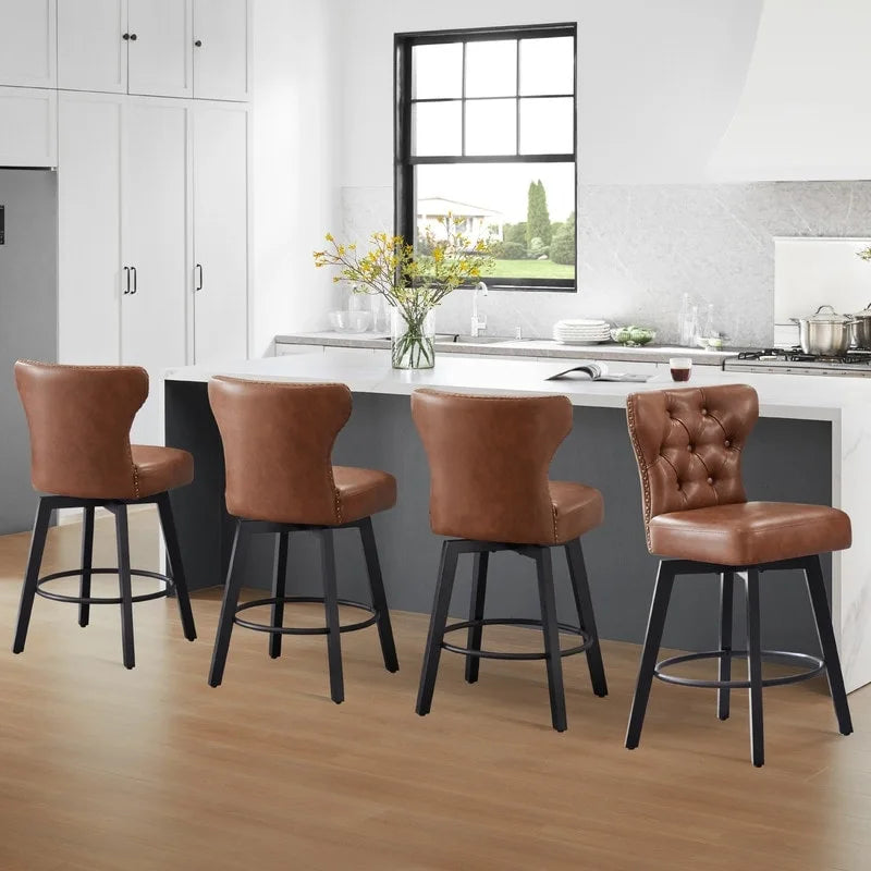 Logan Swivel Bar Stools Tufted Wingback with Nail Head