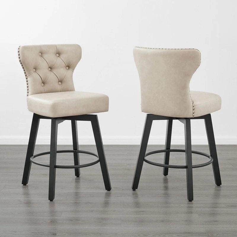 Logan Swivel Bar Stools Tufted Wingback with Nail Head