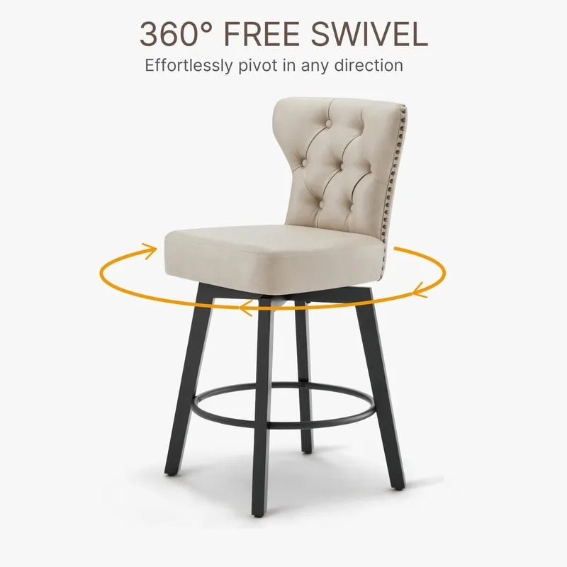 Logan Swivel Bar Stools Tufted Wingback with Nail Head