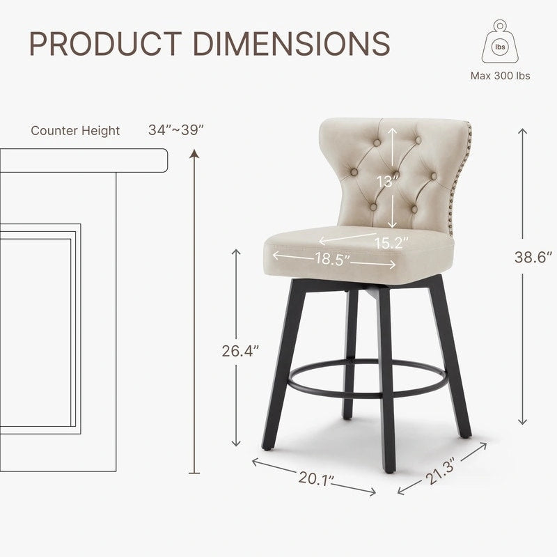 Logan Swivel Bar Stools Tufted Wingback with Nail Head