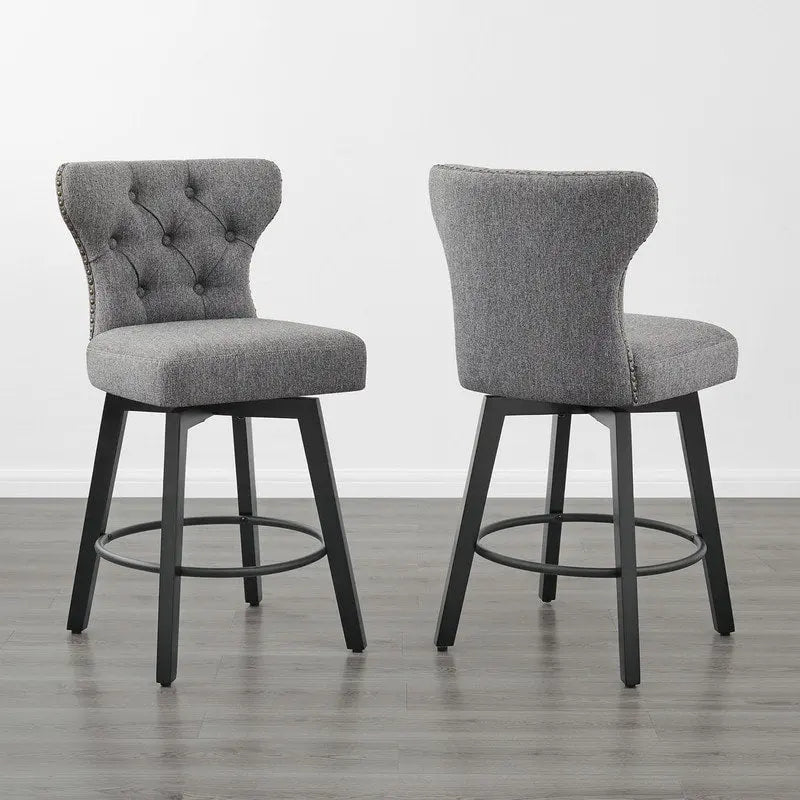 Logan Swivel Bar Stools Tufted Wingback with Nail Head