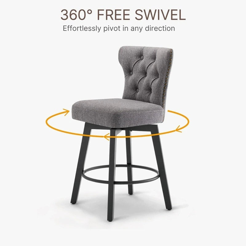 Logan Swivel Bar Stools Tufted Wingback with Nail Head