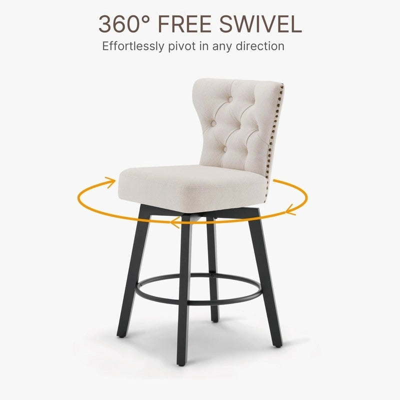 Logan Swivel Bar Stools Tufted Wingback with Nail Head
