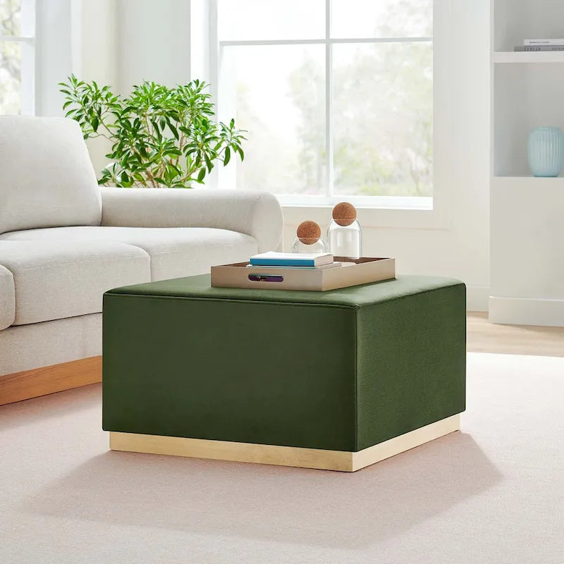 Tilden 17/28 Square Performance Velvet Upholstered Ottoman