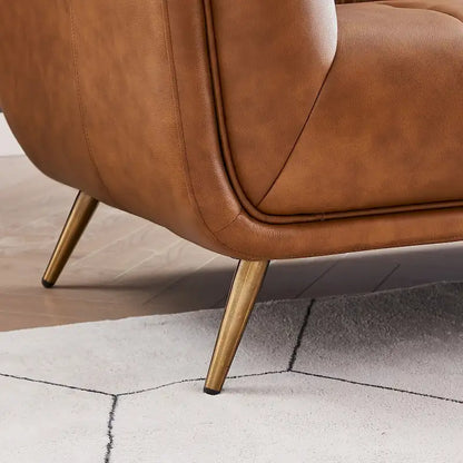 Kameron Luxury Modern Chesterfield Genuine Leather Sectional Couch in Cognac Tan