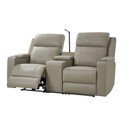 Victoria 71.26 Wide Genuine Leather Home Theater Seating with Ambient Lighting and Storage by HULALA HOME