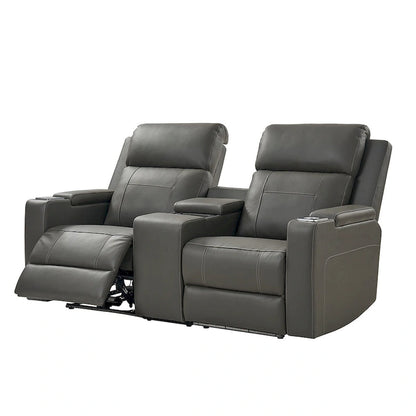 Victoria 71.26 Wide Genuine Leather Home Theater Seating with Ambient Lighting and Storage by HULALA HOME