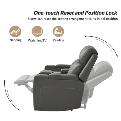 Victoria 71.26 Wide Genuine Leather Home Theater Seating with Ambient Lighting and Storage by HULALA HOME