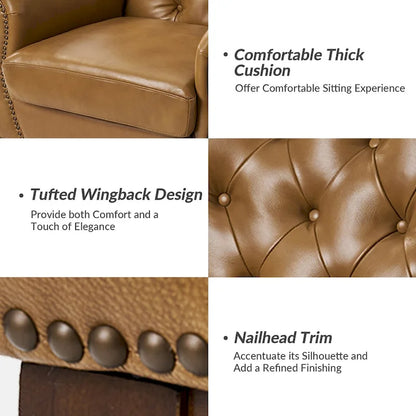 Burt Traditional Genuine Leather Accent Chair with Tufted Wing Back by HULALA HOME