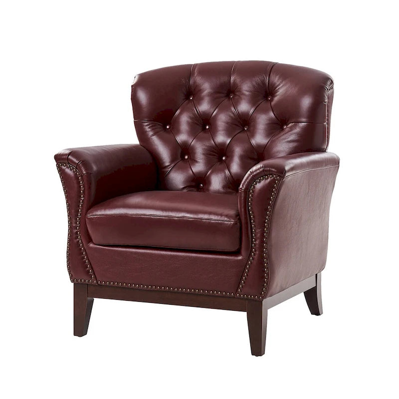 Burt Traditional Genuine Leather Accent Chair with Tufted Wing Back by HULALA HOME