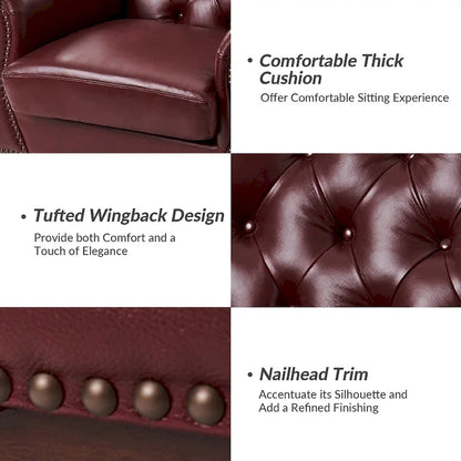 Burt Traditional Genuine Leather Accent Chair with Tufted Wing Back by HULALA HOME