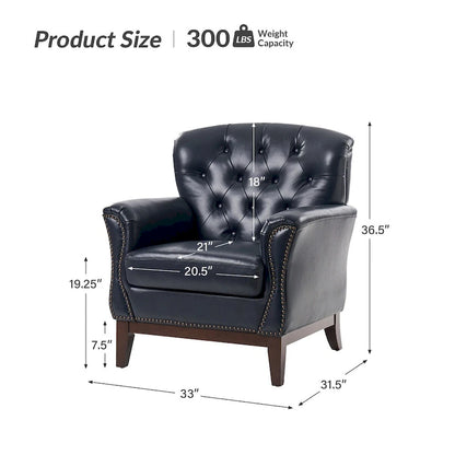 Burt Traditional Genuine Leather Accent Chair with Tufted Wing Back by HULALA HOME