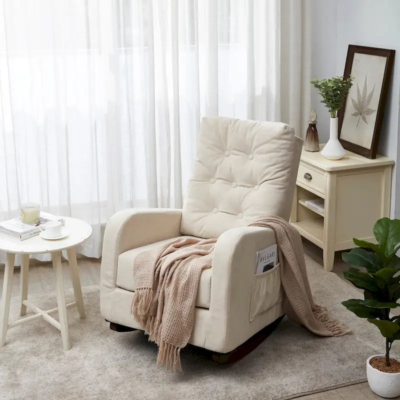 Upholstered Glider Rocking Chair with High Backrest