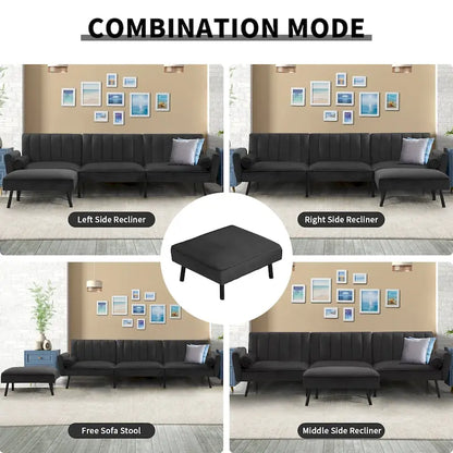 Convertible Sofa Sleeper Futon with Chaise Ottoman for Office, Velvet Futon Sofa Bed Couch