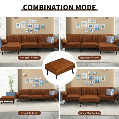 Convertible Sofa Sleeper Futon with Chaise Ottoman for Office, Velvet Futon Sofa Bed Couch