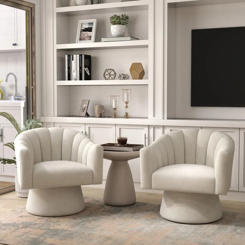 SEYNAR Modern Glam Velvet Upholstered Round Swivel Accent Arm Barrel Chair for Living Room Set of 2