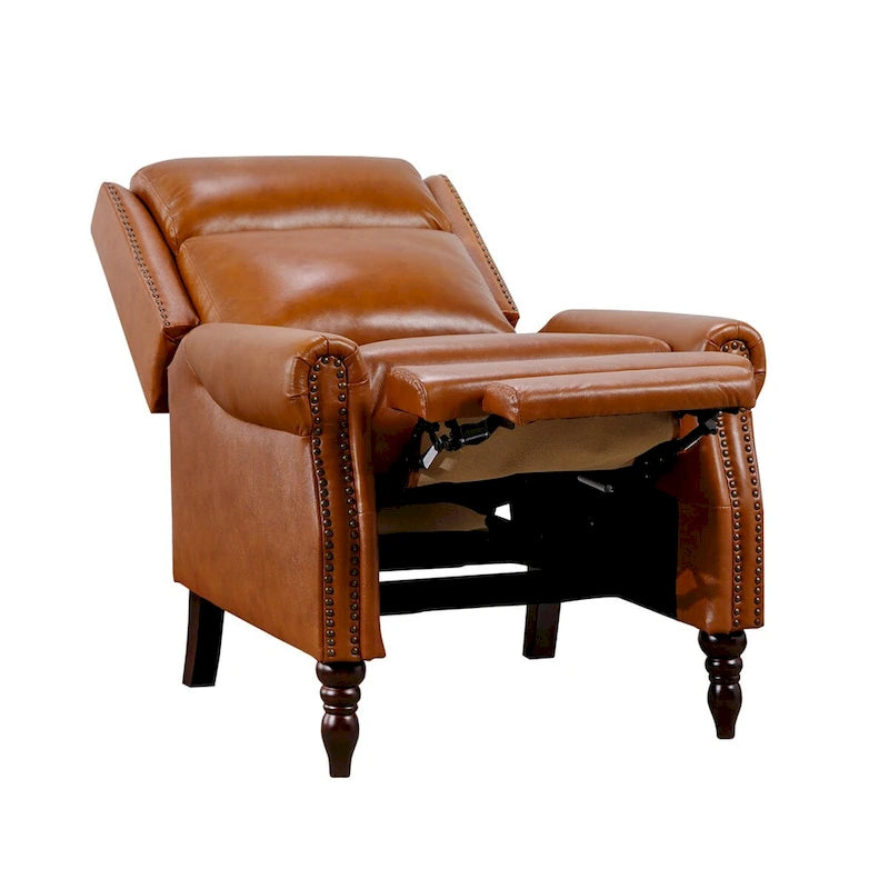 COZYMAN Mid-century Genuine Leather Recliner Push Back Adjustable Recliner Chairs with Comfortable Arms Set of 2