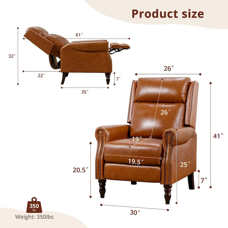 COZYMAN Mid-century Genuine Leather Recliner Push Back Adjustable Recliner Chairs with Comfortable Arms Set of 2