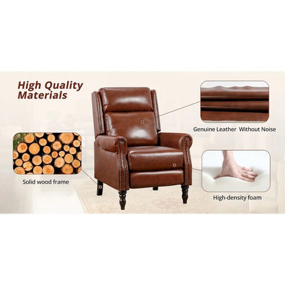 COZYMAN Mid-century Genuine Leather Recliner Push Back Adjustable Recliner Chairs with Comfortable Arms Set of 2