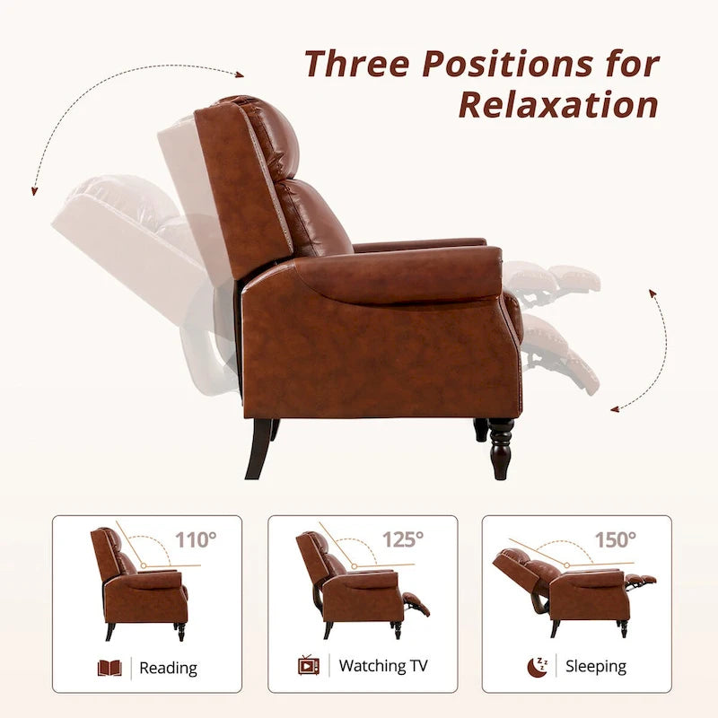 COZYMAN Mid-century Genuine Leather Recliner Push Back Adjustable Recliner Chairs with Comfortable Arms Set of 2