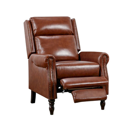 COZYMAN Mid-century Genuine Leather Recliner Push Back Adjustable Recliner Chairs with Comfortable Arms Set of 2