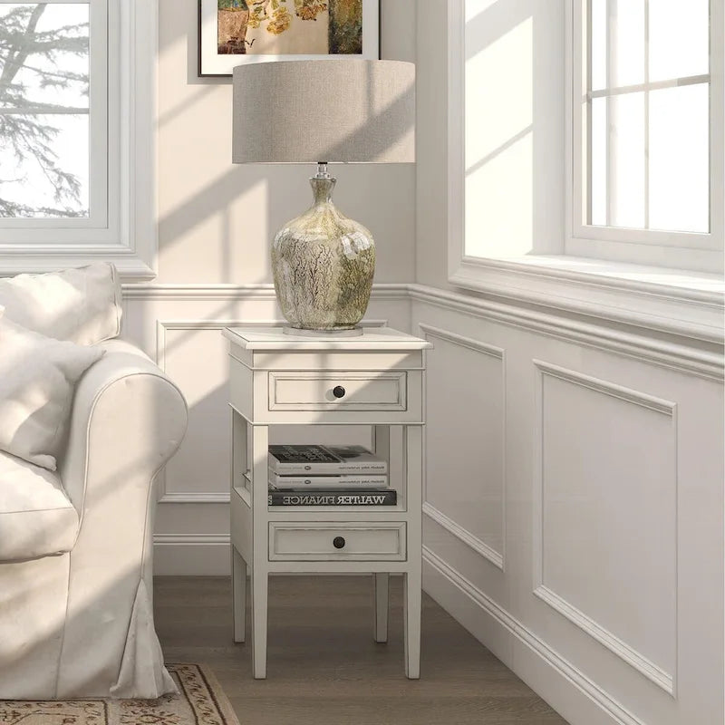 Modern Designs Middle Shelf Wooden Side Table with Two Drawers