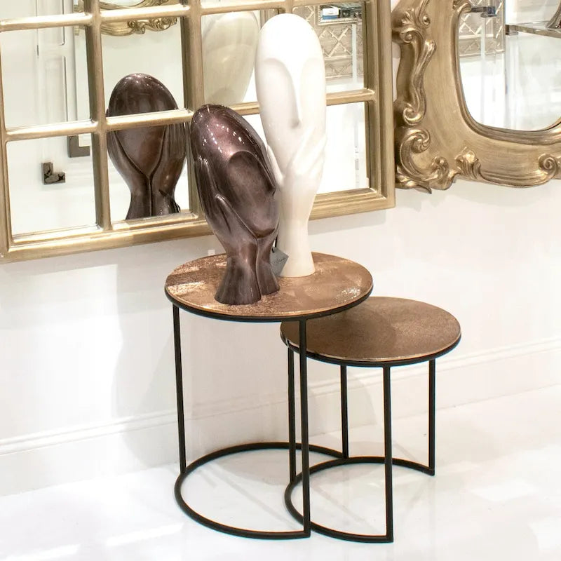 Allan Andrews Round Copper Metal Nesting Accent Table Set
