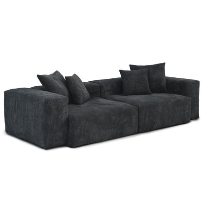 Comfy Corduroy Upholstered Deep Seat Sofa & Couch With Wood Legs and 4 Pillows