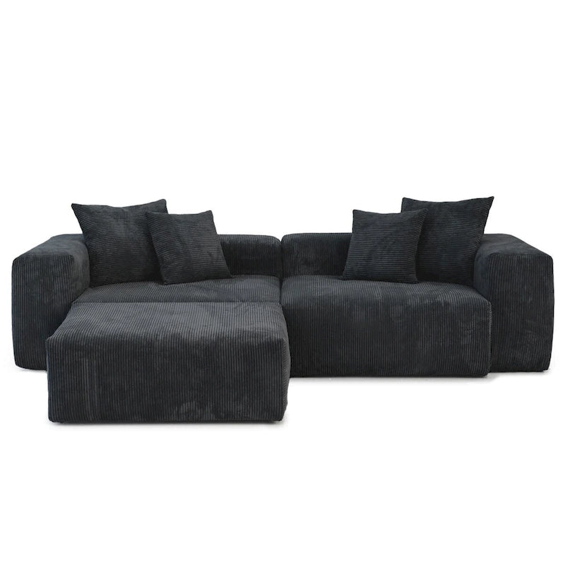 Comfy Corduroy Upholstered Deep Seat Sofa & Couch With Wood Legs and 4 Pillows