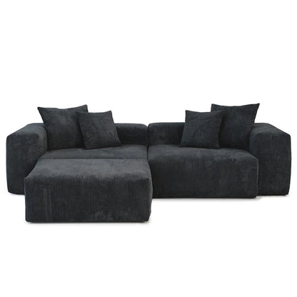 Comfy Corduroy Upholstered Deep Seat Sofa & Couch With Wood Legs and 4 Pillows