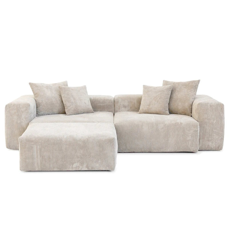 Comfy Corduroy Upholstered Deep Seat Sofa & Couch With Wood Legs and 4 Pillows