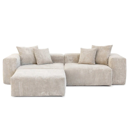 Comfy Corduroy Upholstered Deep Seat Sofa & Couch With Wood Legs and 4 Pillows