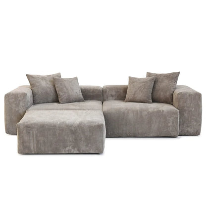 Comfy Corduroy Upholstered Deep Seat Sofa & Couch With Wood Legs and 4 Pillows